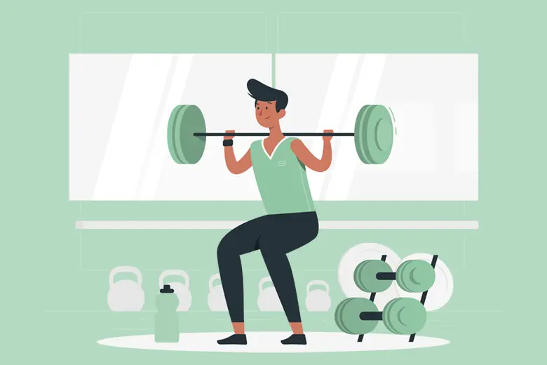 La imagen muestra una ilustración de un hombre haciendo ejercicio