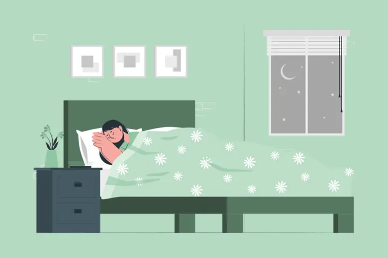 La imagen muestra una ilustración de una mujer durmiendo tranquilamente