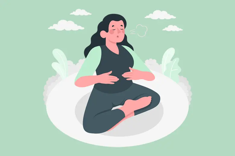 La ilustración muestra a una mujer joven meditando