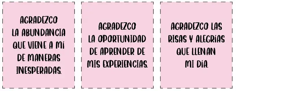 La imagen muestra 9 de los diseños incluidos en el producto "Set de Tarjetas Imprimibles de Afirmaciones Positivas Para la Gratitud".