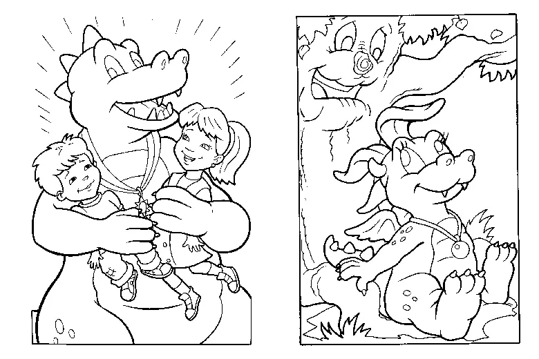La imagen muestra 2 de los diseños incluidos en el libro antiestrés para colorear "Dragon Tales".